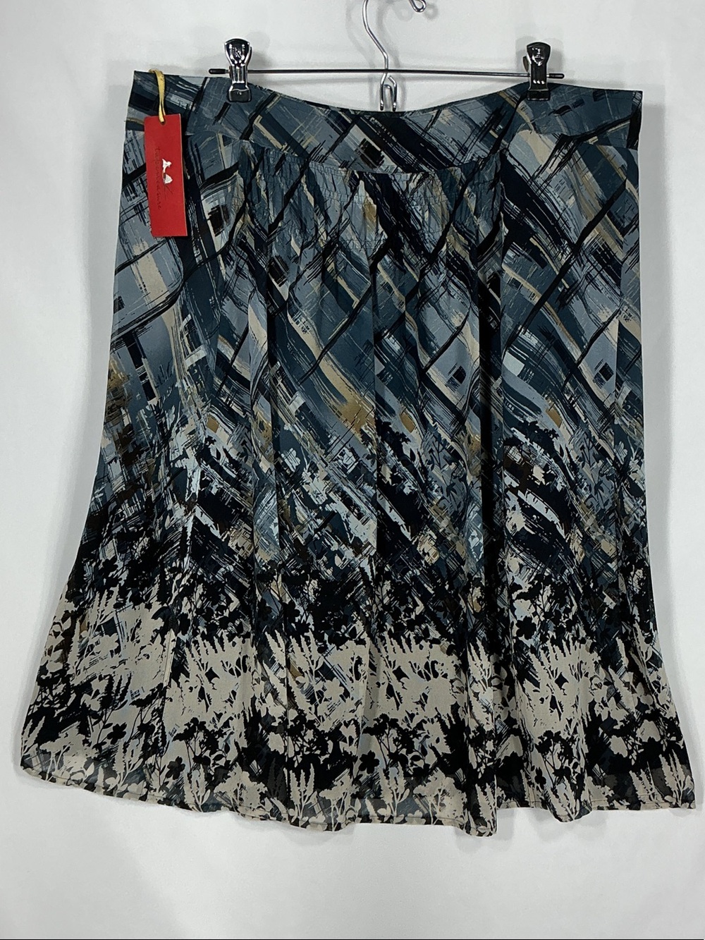 Tape Measure Boho Abstract Print A-Line Skirt Blue Cream Size 14 NWT